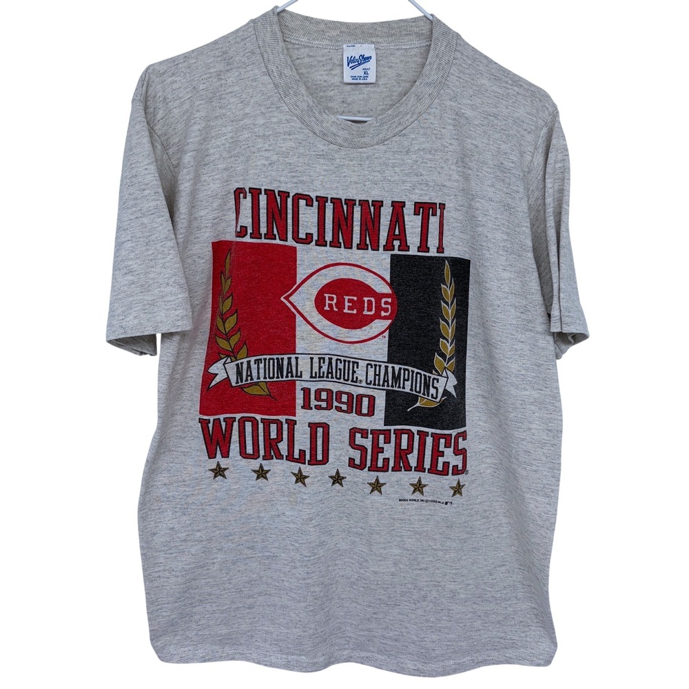 Vintage 1990 Cincinnati Reds World Series T Shirt XL Gray Velva Sheen Baseball
